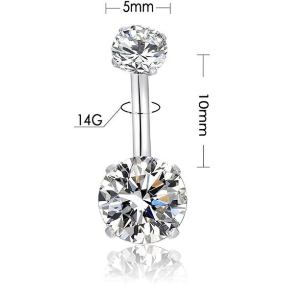 14G 316l Surgical Stainless Steel Belly Navel Button Rings AAA Cubic Zirconia - Picture 2 of 4